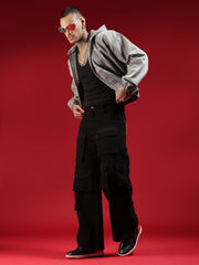 Go Devil Mens Multi Pocket Black Stylish Cargo Denim Jeans