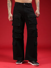 Go Devil Mens Multi Pocket Black Stylish Cargo Denim Jeans