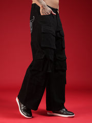 Go Devil Mens Multi Pocket Black Stylish Cargo Denim Jeans