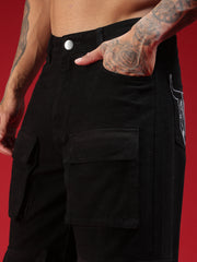 Go Devil Mens Multi Pocket Black Stylish Cargo Denim Jeans