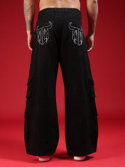 Go Devil Mens Multi Pocket Black Stylish Cargo Denim Jeans