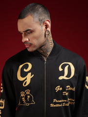 Go Devil Black Printed Bomber Jacket For Mens