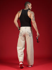 Go Devil Mens Baggy Fit Light Beige Jeans