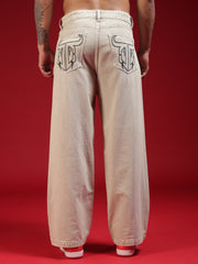 Go Devil Mens Baggy Fit Light Beige Jeans