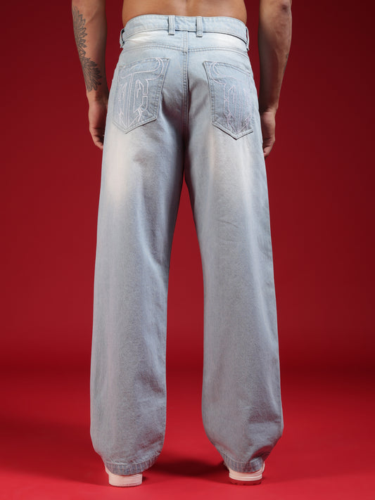 Go Devil Mens Baggy Fit Light Blue Jeans