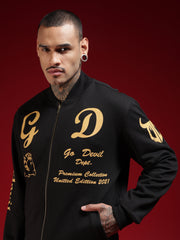 Go Devil Black Printed Bomber Jacket For Mens
