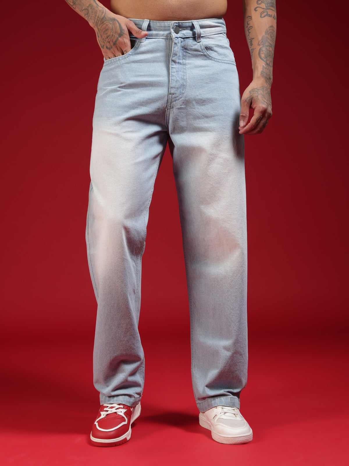 Go Devil Mens Baggy Fit Light Blue Jeans