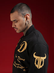 Go Devil Black Printed Bomber Jacket For Mens