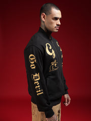Go Devil Black Printed Bomber Jacket For Mens