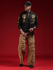 Go Devil Black Printed Bomber Jacket For Mens