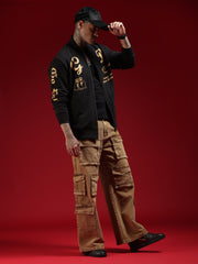 Go Devil Black Printed Bomber Jacket For Mens