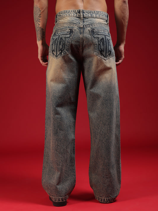 Go Devil Men's Washed Denim Baggy Jeans