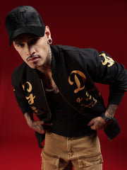 Go Devil Black Printed Bomber Jacket For Mens