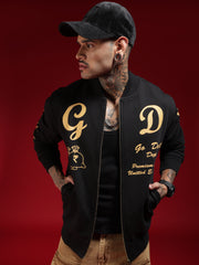 Go Devil Black Printed Bomber Jacket For Mens