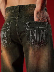 Go Devil Mens Black Washed Baggy Jeans