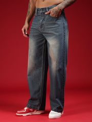 Go Devil Mens Blue Washed Baggy Jeans