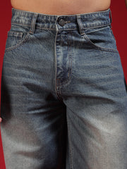 Go Devil Mens Blue Washed Baggy Jeans