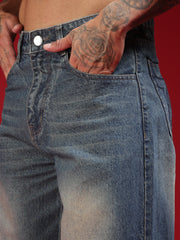 Go Devil Mens Blue Washed Baggy Jeans