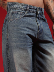 Go Devil Mens Blue Washed Baggy Jeans