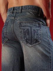 Go Devil Mens Blue Washed Baggy Jeans