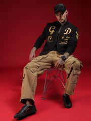 Go Devil Black Printed Bomber Jacket For Mens