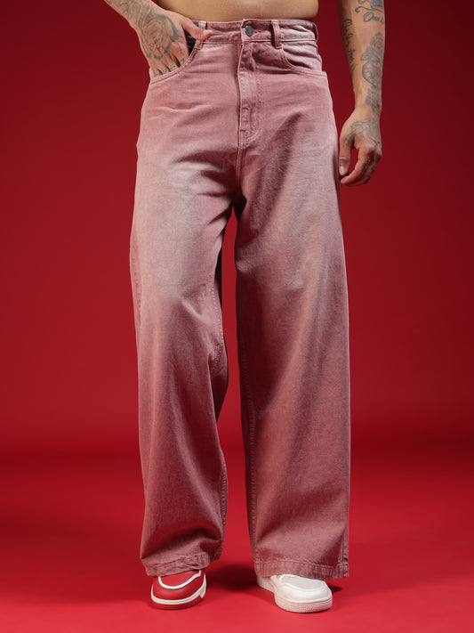Go Devil Mens Wide Fit Soft Pink Jeans