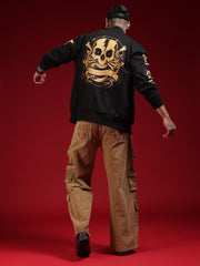 Go Devil Black Printed Bomber Jacket For Mens