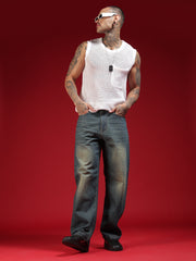 Go Devil Mens Relaxed Fit Washed Blue Denim Jeans