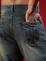 Go Devil Mens Relaxed Fit Washed Blue Denim Jeans