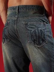 Go Devil Mens Relaxed Fit Washed Blue Denim Jeans