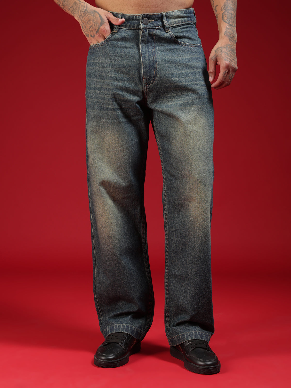 Go Devil Mens Relaxed Fit Washed Blue Denim Jeans