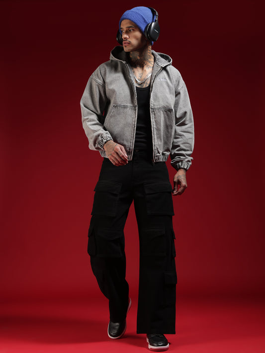 Go Devil Mens Hooded Denim Jacket