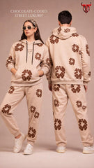 Couples Brown Floral Printed Beige Hooded Co-ord Set