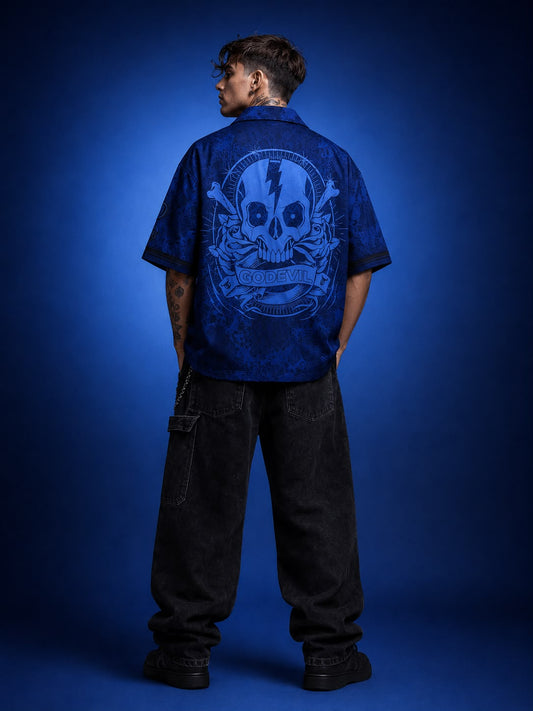 Go Devil Blue "GD Go Devil Dept." Skull Graphic Print Shirt – Premium Collection Limited Edition Shirt For Men
