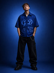 Go Devil Blue "GD Go Devil Dept." Skull Graphic Print Shirt – Premium Collection Limited Edition Shirt For Men