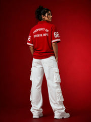 Go Devil Premium 66 Graphic Relaxed Fit Red Zip-Up Casual Wear Shirt For Women