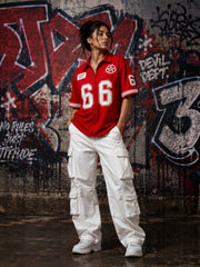 Go Devil Premium 66 Graphic Relaxed Fit Red Zip-Up Casual Wear Shirt For Women