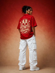 Go Devil Women's Dept. "GD" Embroidered Camp Collar Shirt – Red Premium Edition