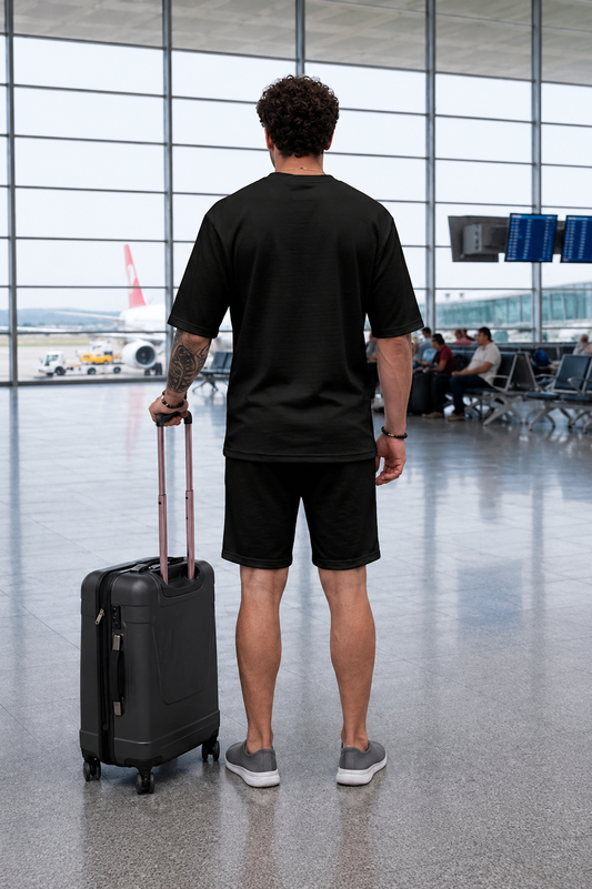 Go Devil Black Textured T-Shirt With Short Co-Ord Set For Men