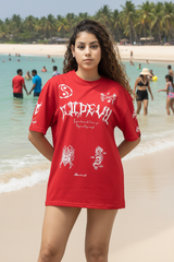 Go Devil Women's Oversized Red Graphic T-Shirt