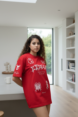 Go Devil Women's Oversized Red Graphic T-Shirt