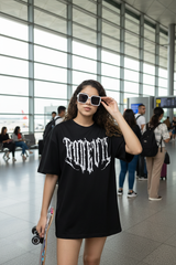 Go Devil Women's Oversized Black Graphic T-Shirt