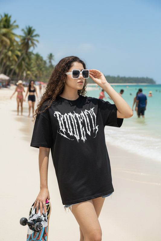 Go Devil Women's Oversized Black Graphic T-Shirt