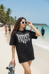 Go Devil Women's Oversized Black Graphic T-Shirt