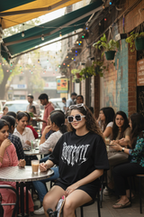 Go Devil Women's Oversized Black Graphic T-Shirt