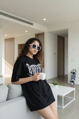Go Devil Women's Oversized Black Graphic T-Shirt