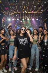 Go Devil Women's Oversized Black Graphic T-Shirt
