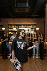 Go Devil Women's Oversized Black Graphic T-Shirt