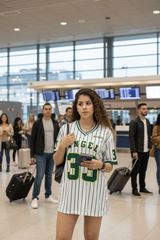 Go Devil ANGEL 33 White & Green Pinstripe Jersey Tee For Women's