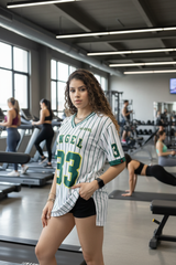 Go Devil ANGEL 33 White & Green Pinstripe Jersey Tee For Women's